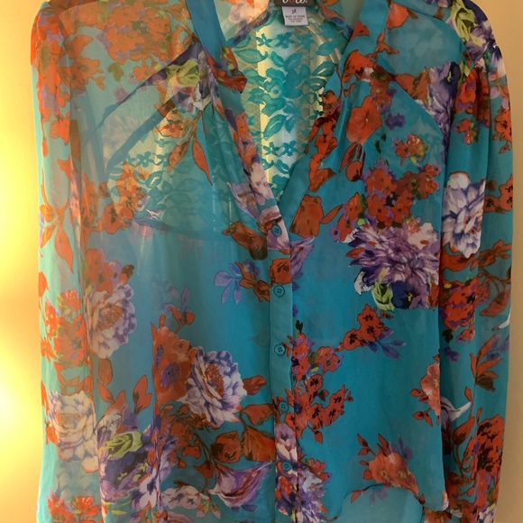 🍓2/$10 😃or 🫐5/20‼️ PRETTY COLORFUL FLORAL BLOUSE Turquoise Red Dots 3X - Picture 6 of 13
